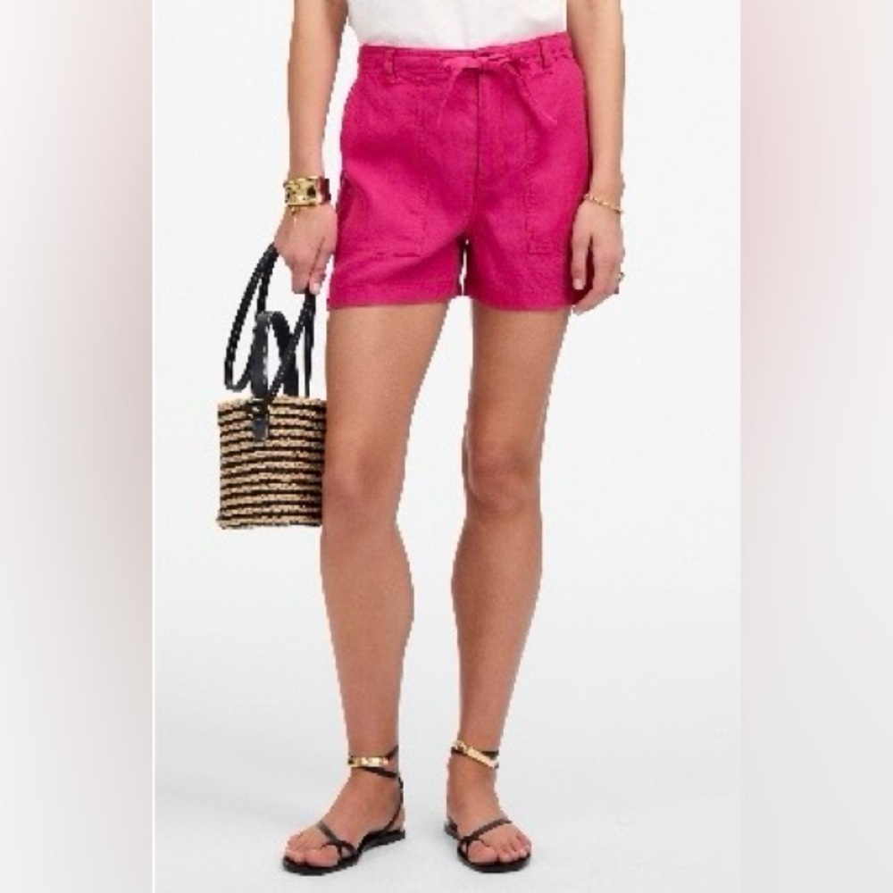 🌷MADEWELL NWT Hot Pink Paperbag Waist 100% Linen Shorts, Bermuda